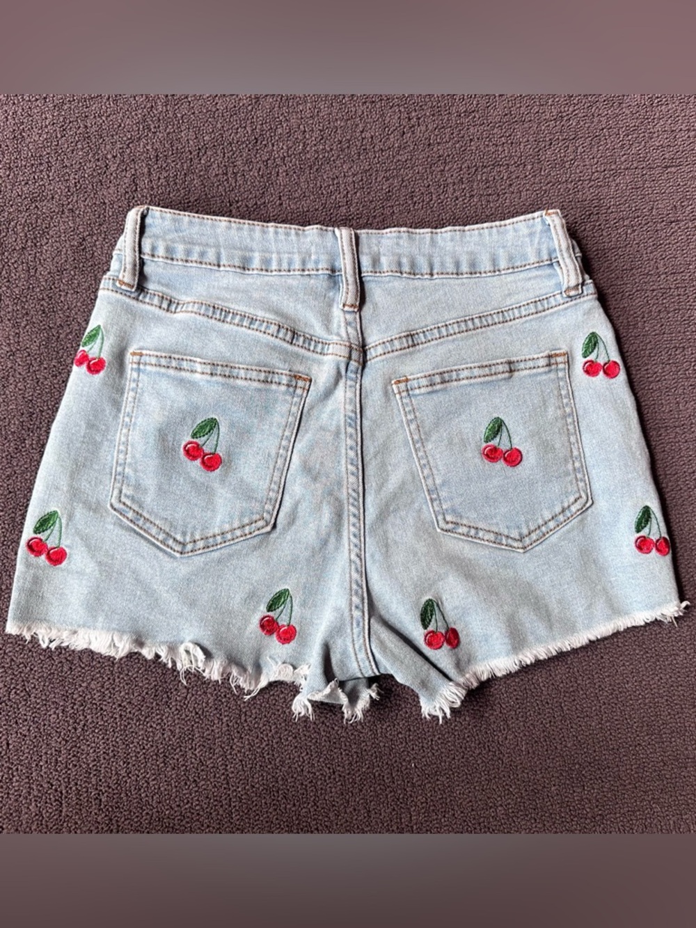 Machine Size Small Women's Light Wash Denim Cherry Embroidered Shorts